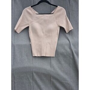 Snidel Cream Ribbed Knit Top Back Tie Bow Open Back SWNT232117 One Size